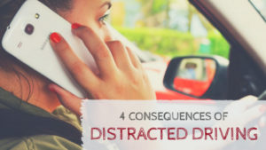 4 Consequences of Distracted Driving, Woman speaking on phone while driving