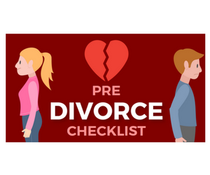 Pre Divorce Checklist, Cartoon Man and Woman separated by broken heart