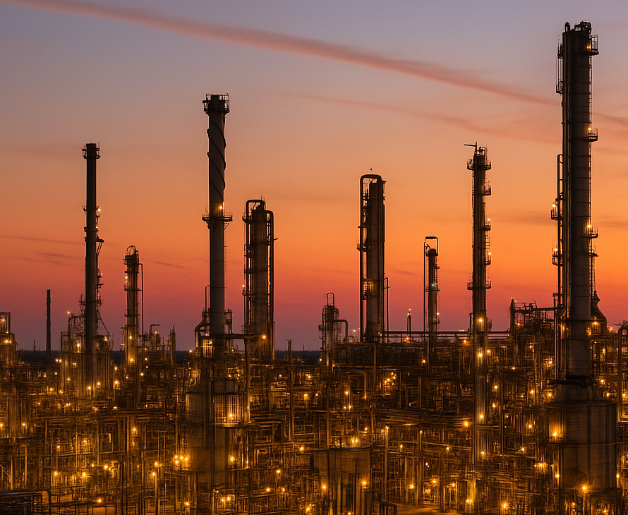 Refinery at sunset – Houston personal injury cases involving refinery accidents and chemical exposure