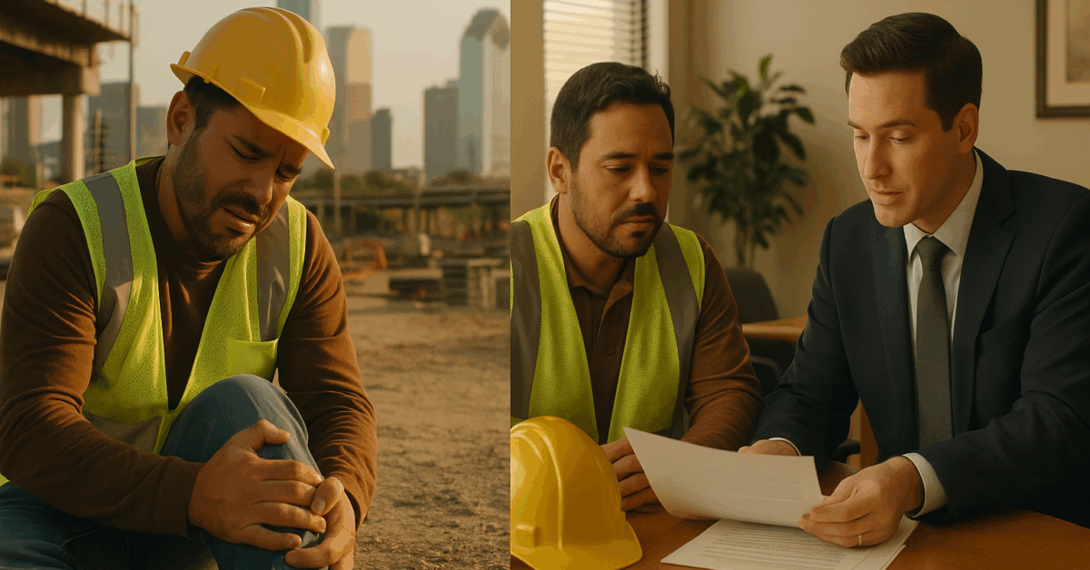 Injured construction worker in Houston consulting with an attorney about third-party liability after a work injury.