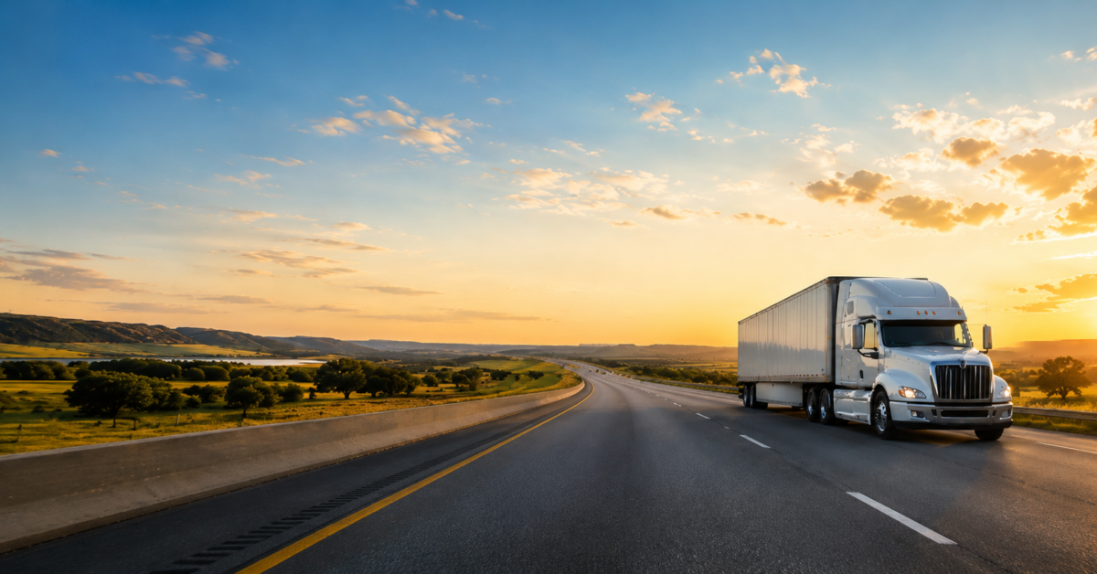 18-wheeler accident lawyer Texas highway truck driving at sunset