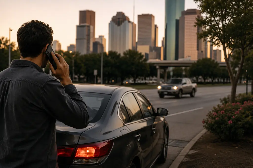 Houston driver dealing with the aftermath of a hit and run accident