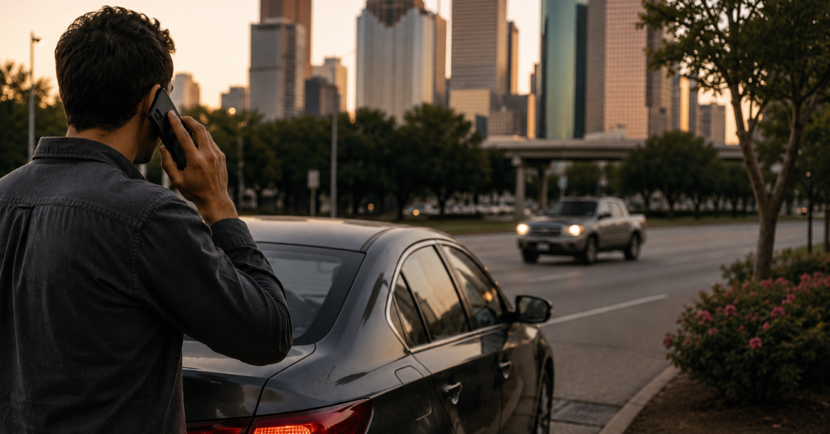 Houston driver dealing with the aftermath of a hit and run accident