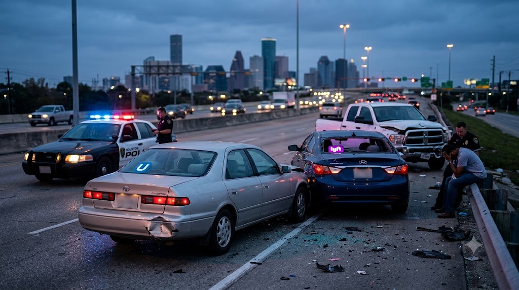 Rideshare accident claim Houston involving Uber or Lyft crash